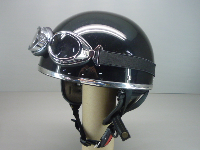 OGK ハーフヘルメット ゴーグル付き ブラック 57～59cm Mサイズ 半ヘル ハーフキャップ PF-5 ジャンク扱い