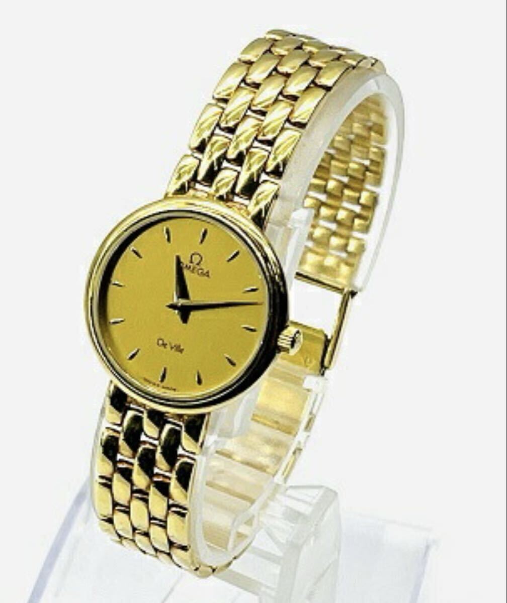  ◎ 稼動品 オメガ デビル K18 750YG レディース 腕時計 ゴールド文字盤 ブレス K18 18金 金無垢 総重量約40.4ｇアンティーク★同梱不可co