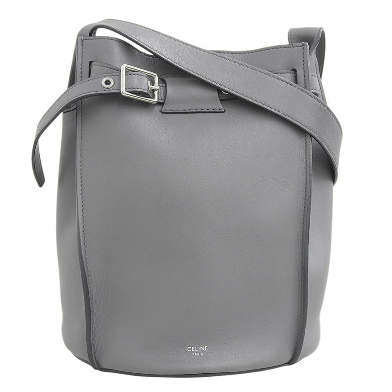 セリーヌ CELINE ビッグバッグバケット 斜め掛け ショルダーバッグ レザー グレー 中古 新入荷 OB2627