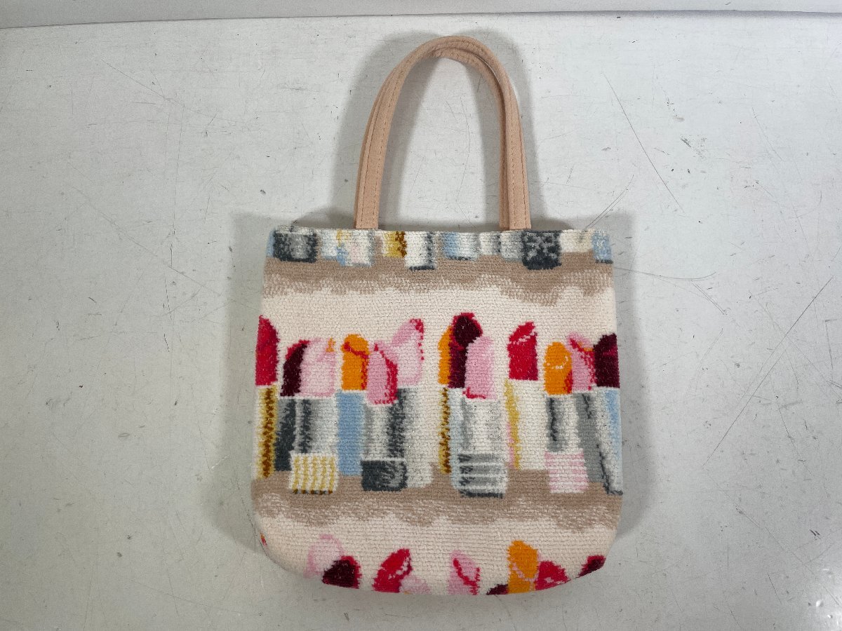 ☆ LOVERARY BY FEILER ラブラリー フェイラー ルージュボーダー ミニトートバッグ ベージュ系 ルージュ柄 レディース 美品 ユーズド