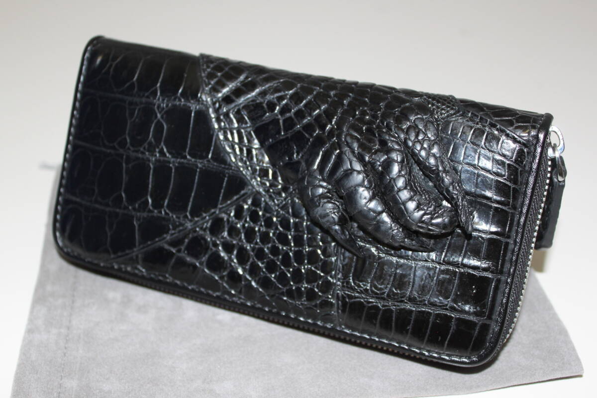 黒色【ワニ爪付き】 クロコダイル ワニ革 長財布 