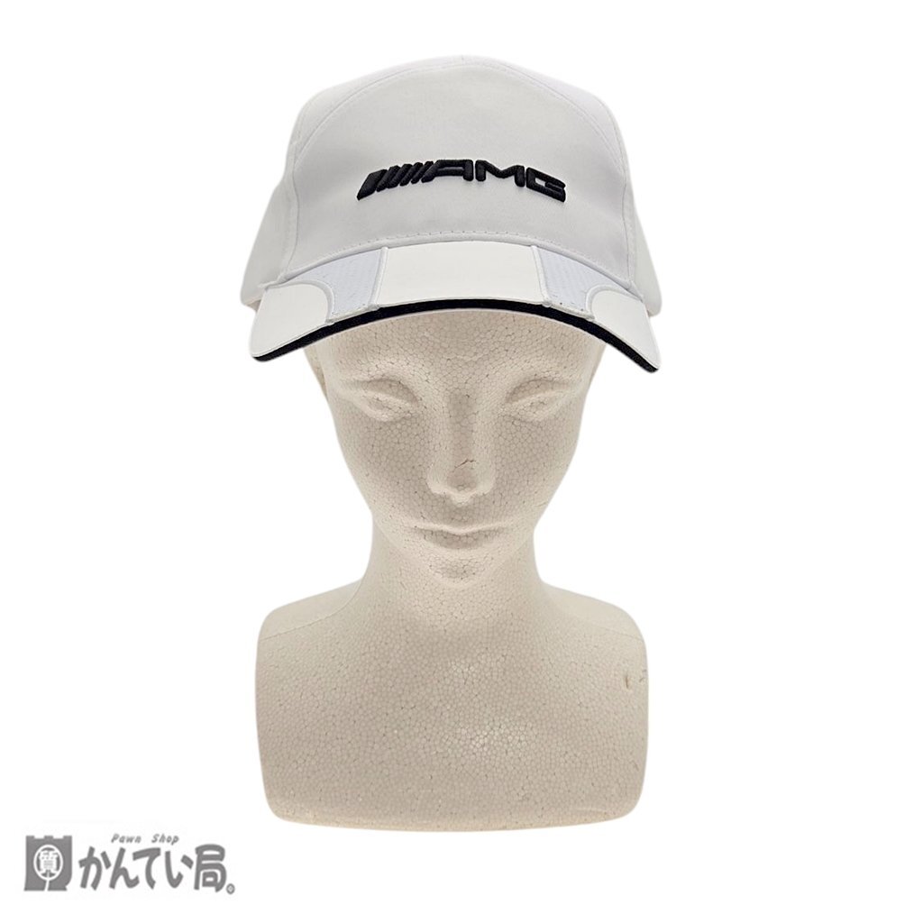 訳アリ AMG キャップ 帽子 ホワイト 白 頭廻り：約58ｃｍ 現状販売品 中古品 アウトドア ※タグ無し サイズ調節可能