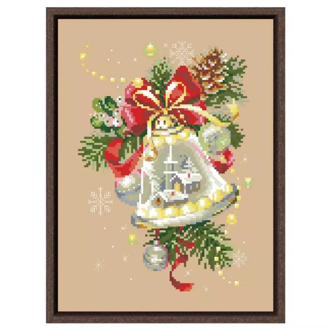クロスステッチキット クリスマスベル(ベージュ) 14CT 21×29cm 布に図案印刷なし 刺繍