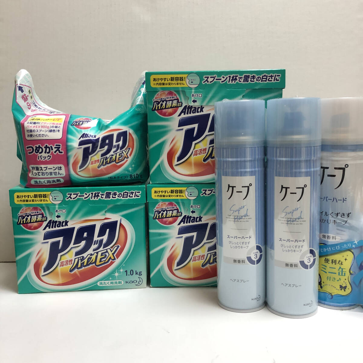 アタック バイオEX 本体1.0kg×3 詰め替え810g×1/花王 ケープ スーパーハード 無香料 180g×3