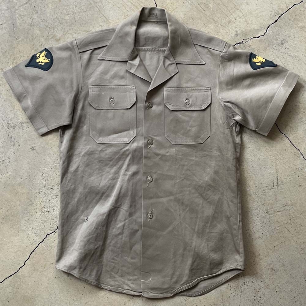 Dead Stock 新品 ビンテージ ミリタリー 半袖シャツ S/50s60s70s80sベージュカーキ開襟オープンカラーヴィンテージnavyarmyアメカジusa古着