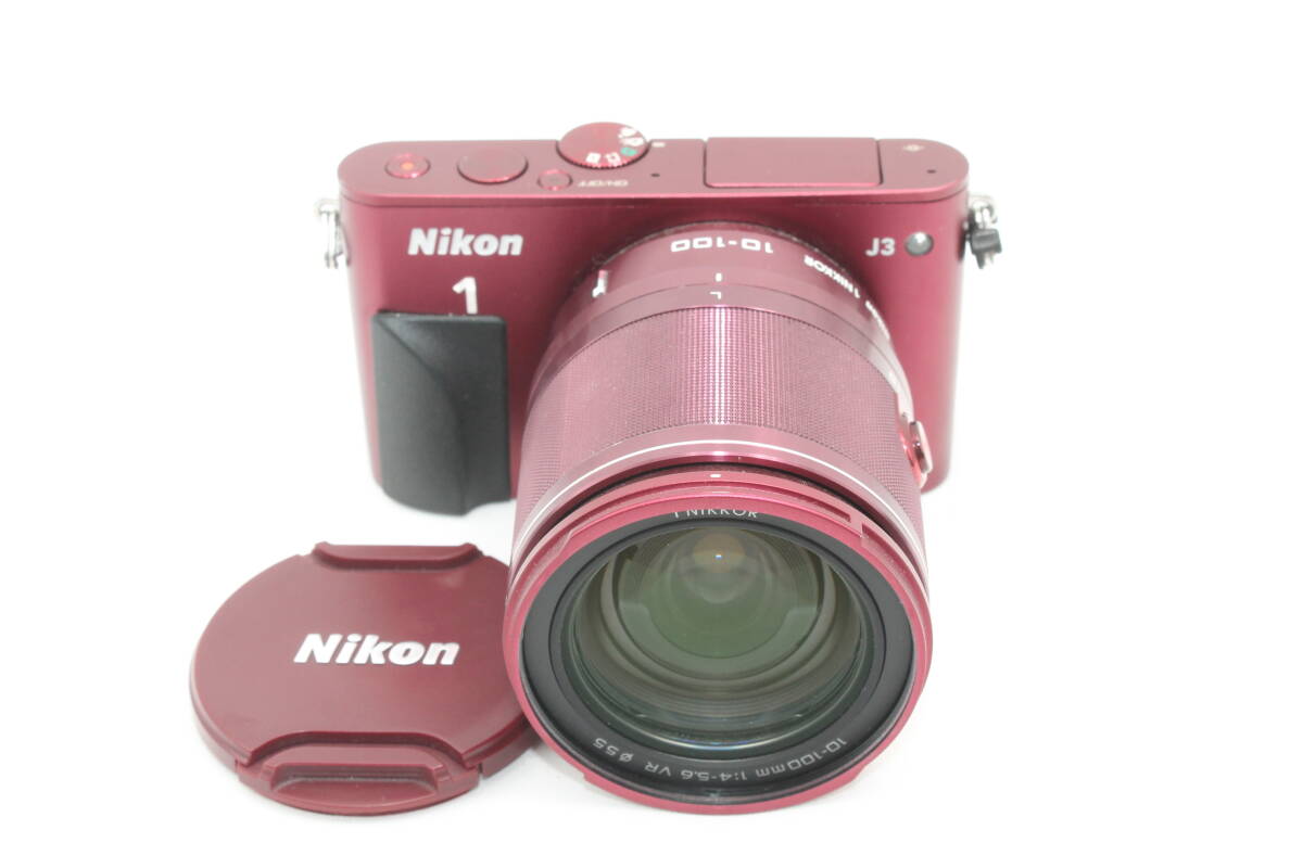 【20250829KNF-12】Nikon ミラーレス一眼 Nikon 1 J3 小型10倍ズームキット1 NIKKOR VR 10-100mm f/4-5.6付属 レッド N1J310ZKRD