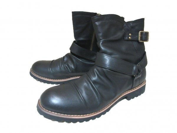 [送料無料]Q0155新品Dedesフロントベルト/ドレープショートブーツ27㌢黒♂