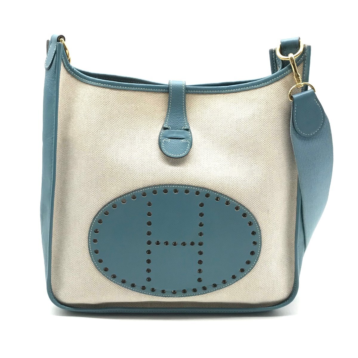 良品 HERMES エルメス エヴリンI トワル ブルージーン シカクH 刻印 ショルダー バッグ ゴールド 金具 k391