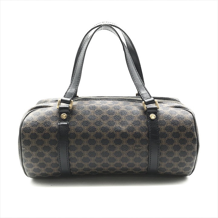 美品 CELINE セリーヌ マカダム トリオンフ ミニ ボストン ハンド バッグ 筒型 ブラック レディース ブランド Bag m14807