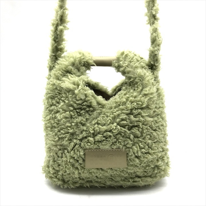 美品 Maison Margiela マルジェラ MM6 エムエムシックス 2way ハンド ショルダー バッグ グリーン モコモコ ボア ブランド k6467