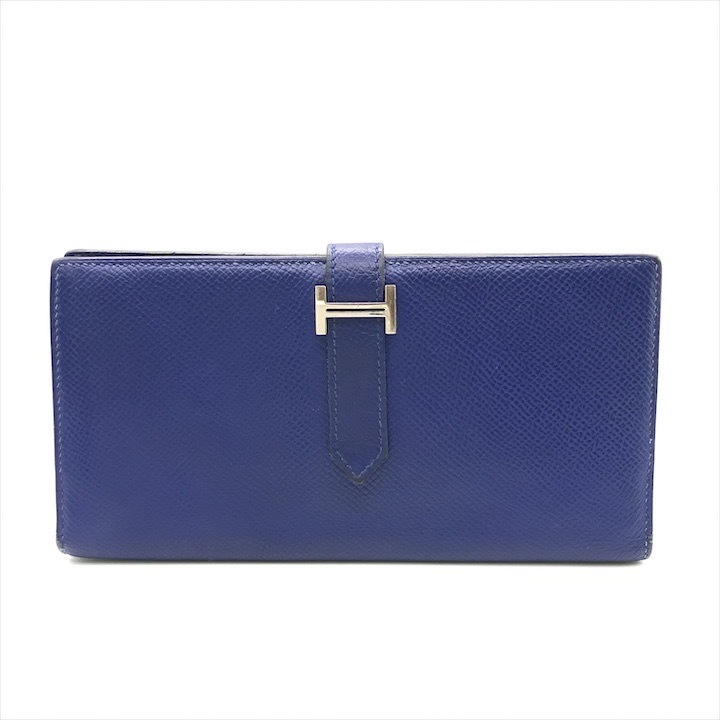 良品 HERMES エルメス エプソン ベアンスフレ ブルー 財布 ウォレット 二つ折り ブランド 小物 ファッション k5911