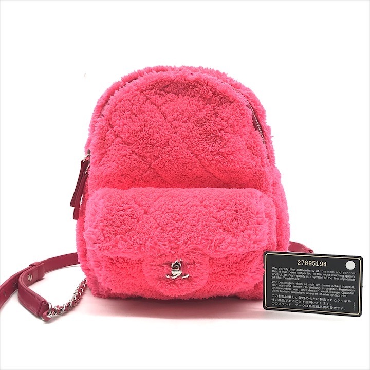 良品 CHANEL シャネル ココマーク ターンロック マトラッセ パイル ミニ チェーン バッグ パック リュック ピンク k6491