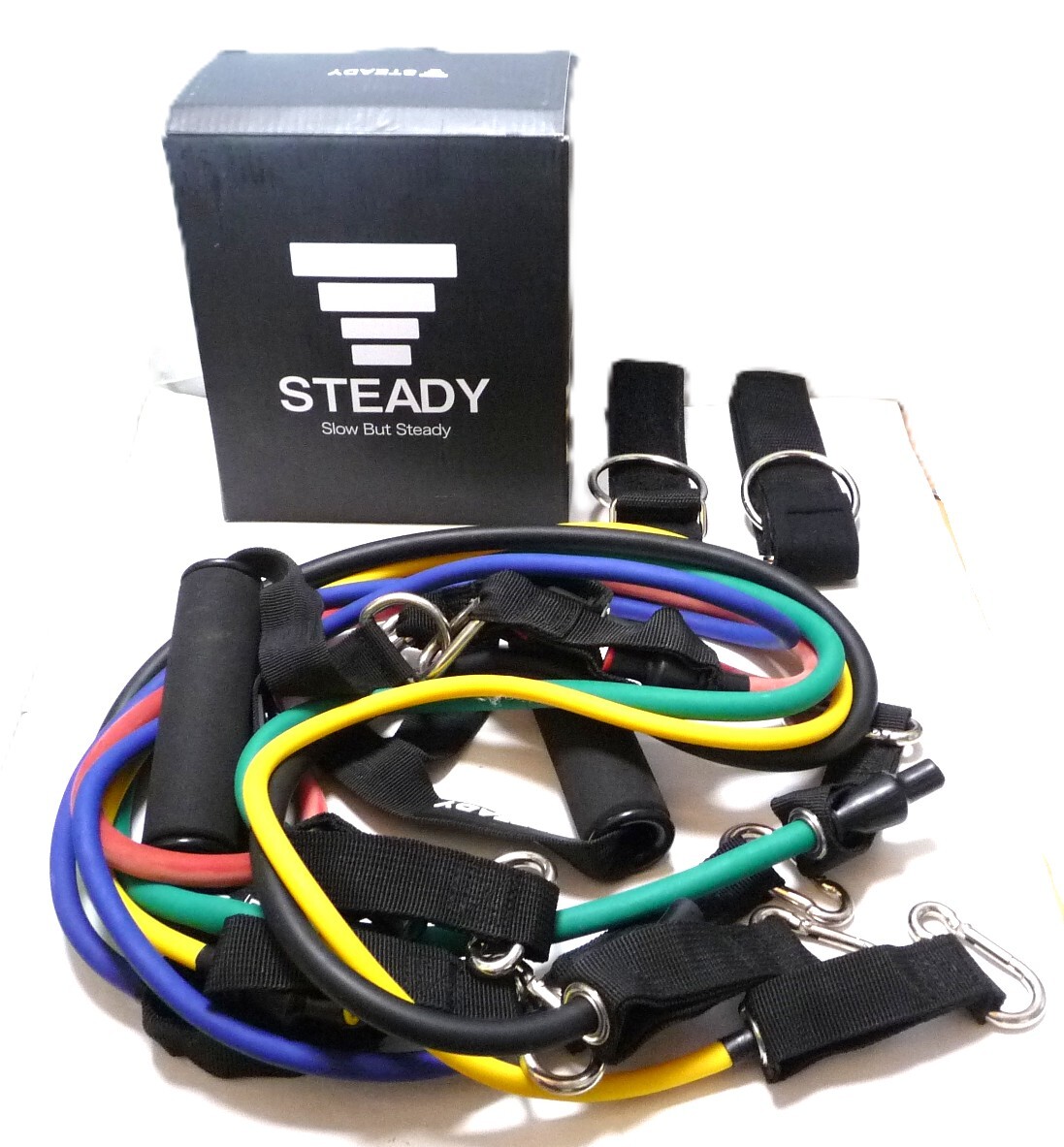 【現状品】　STEADY トレーニングチューブ 強度別5本セット収納袋付 ゴムチューブ チューブ トレーニング 筋トレ ST104