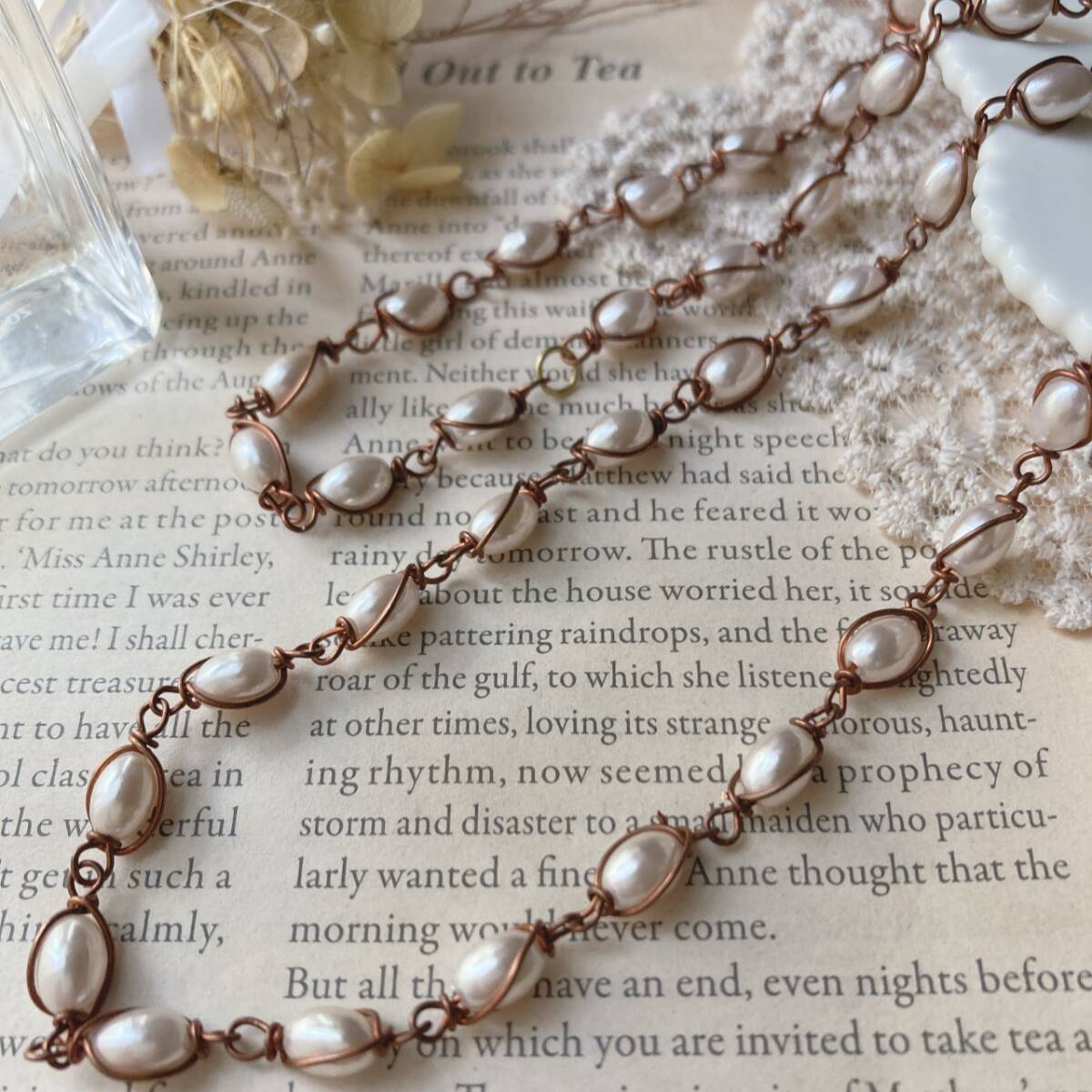 SALE！ネックレス　チェーンネックレス　ライス　バロックパール　マゼンダゴールド　未使用☆vintage jewelry accessoriesR0963