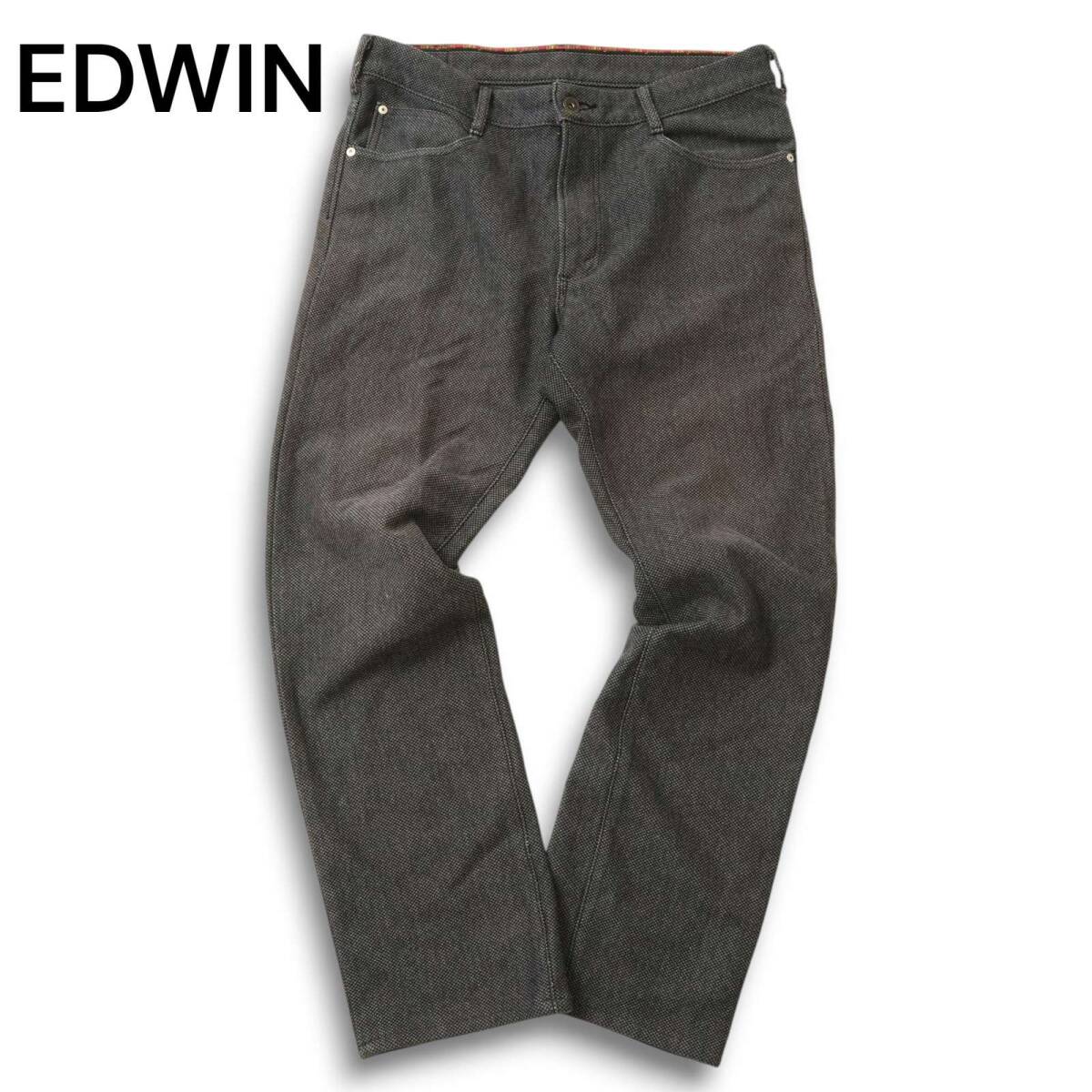 EDWIN エドウィン ER03WF WILD FIRE 裏起毛 防風★ マイクロチェック ジャージーズ パンツ Sz.XL メンズ 灰 大きい バイク