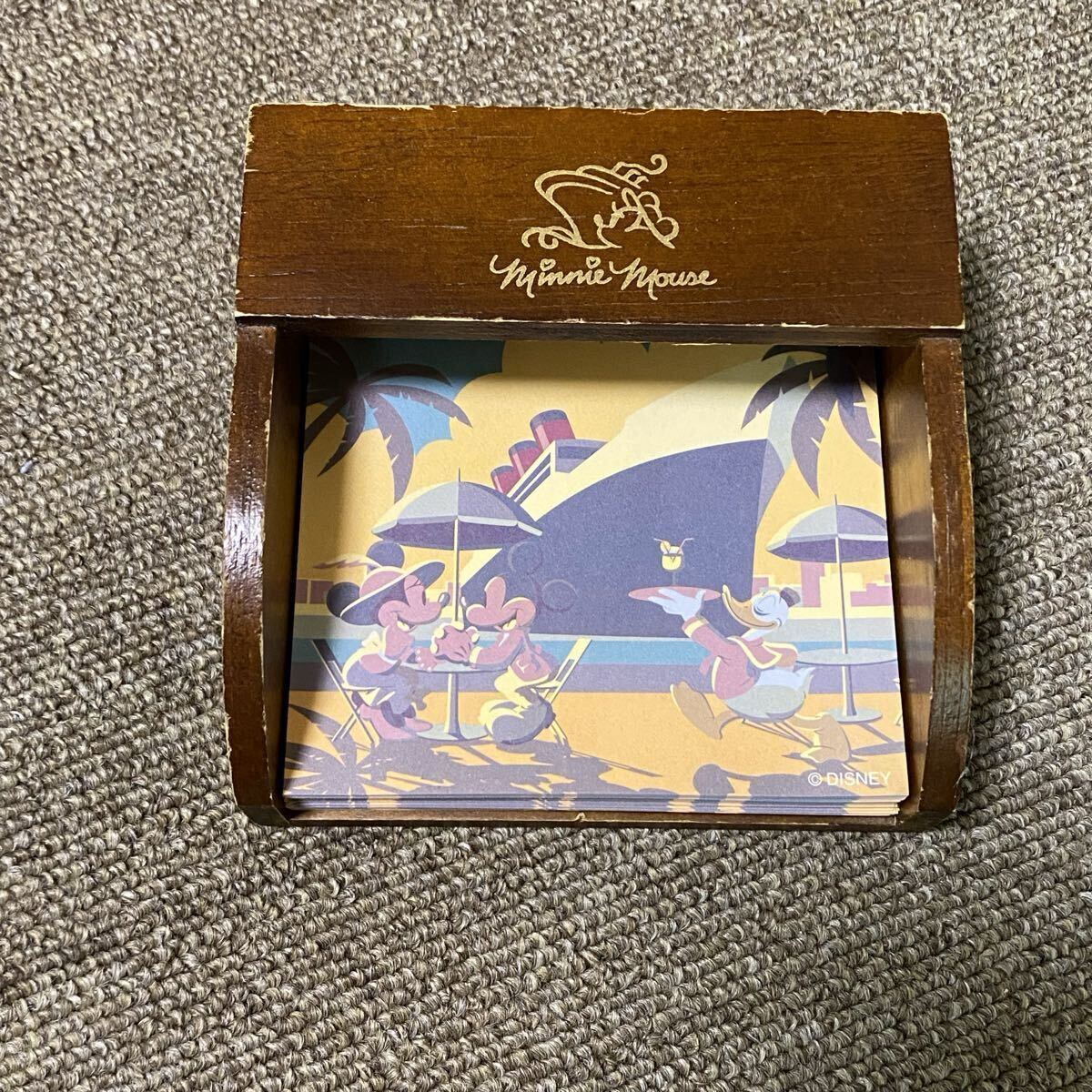 Disney アンティーク レトロ ディズニーシー SSコロンビア号 メモ台 メモ帳 木製 ミッキー ミニー ドナルド