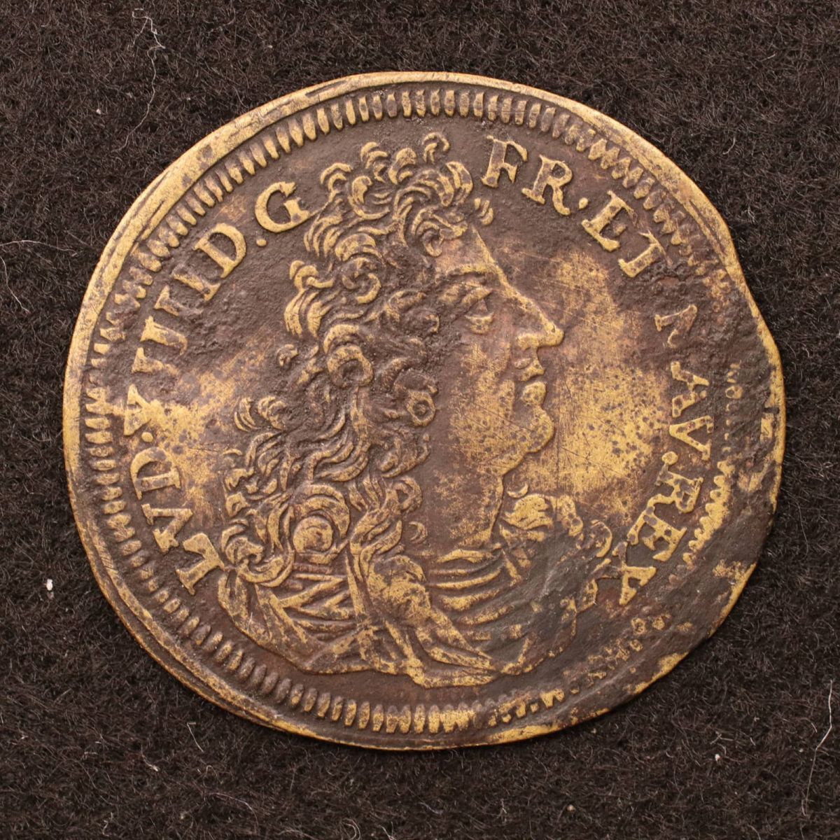 *[令]フランス ルイ14世 黄銅貨（1643-1715）トークン[E3756]7b5