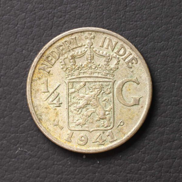 *[令]オランダ領東インド 1/4 Gulden 銀貨（1941）[E6742]7d9