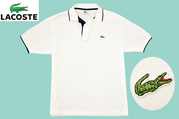 Y-9745★送料無料★LACOSTE ラコステ★日本規格 襟袖ライン入り ホワイト白色 鹿の子 ワニロゴ刺繍あり 半袖 ポロシャツ 5