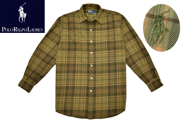 Y-9812★送料無料★Polo by Ralph Lauren ポロ ラルフローレン LOWELL SPORT★正規品 グリーンチェック柄 ポニーロゴ刺繍 長袖 シャツ Ｍ
