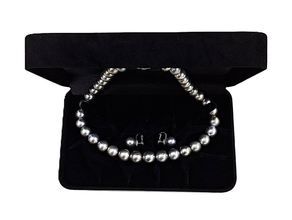 ◆　（極美品）黒蝶養殖真珠　ネックレス　イヤリングセット　ｋ14ＷＧ　鑑別所付き　◆