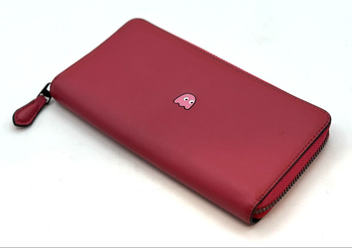 COACH コーチ 長財布 パックマン コラボ レザー F55736 アコーディオンジップ ウォレット ピンク■兵庫県姫路市から a1 25-4001