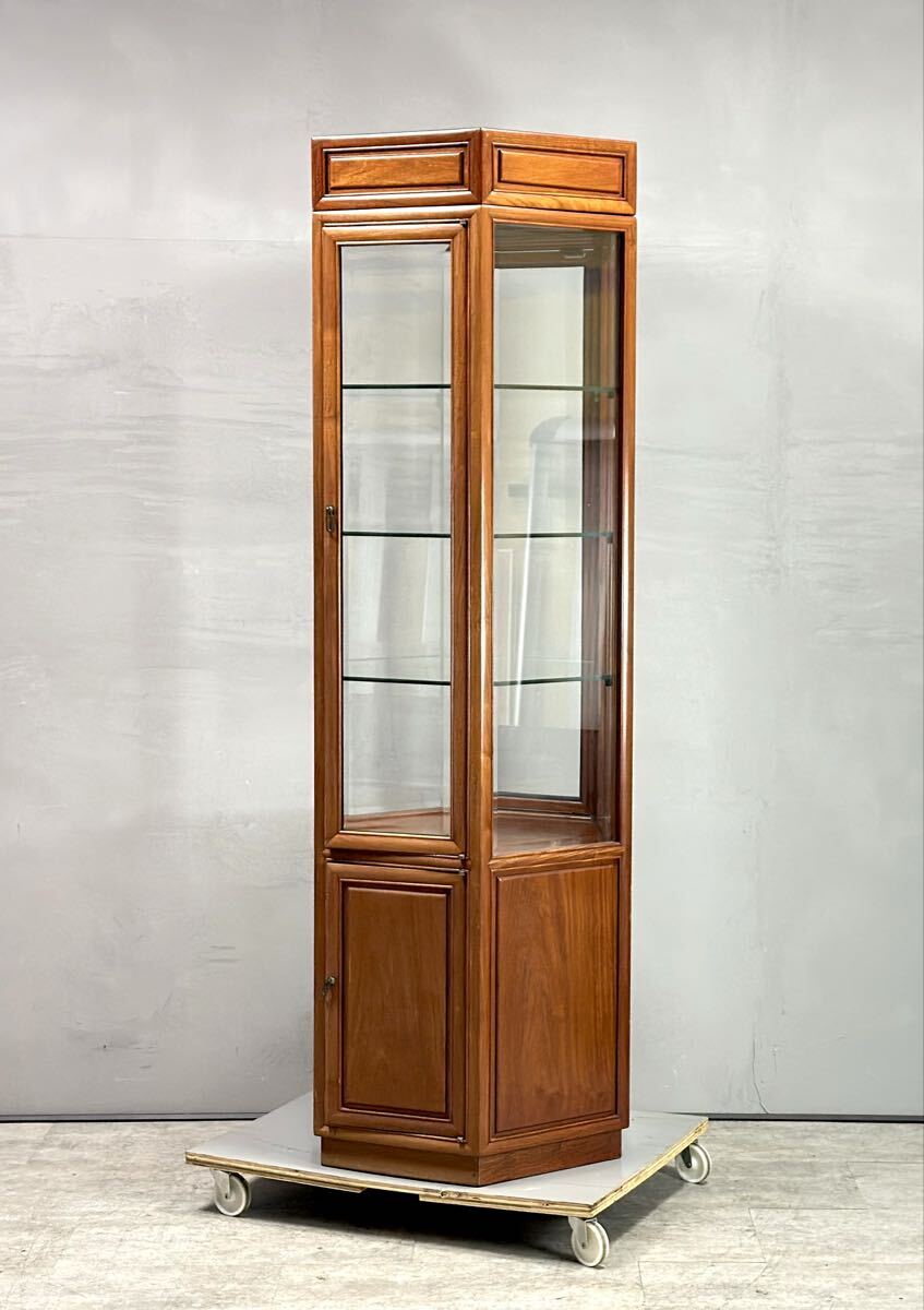 キュリオケース 飾り棚 収納棚 飾棚 棚 ガラスキャビネット ショーケース 六角形 店舗什器 レトロ■兵庫県姫路市から A25-260