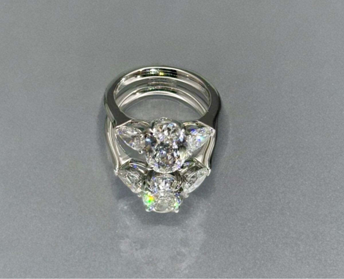 ラボグロウンダイヤモンド リング 2.23ct Eカラー VS1 オーバル 三石デザイン PT950 無改色 IGI鑑定書付