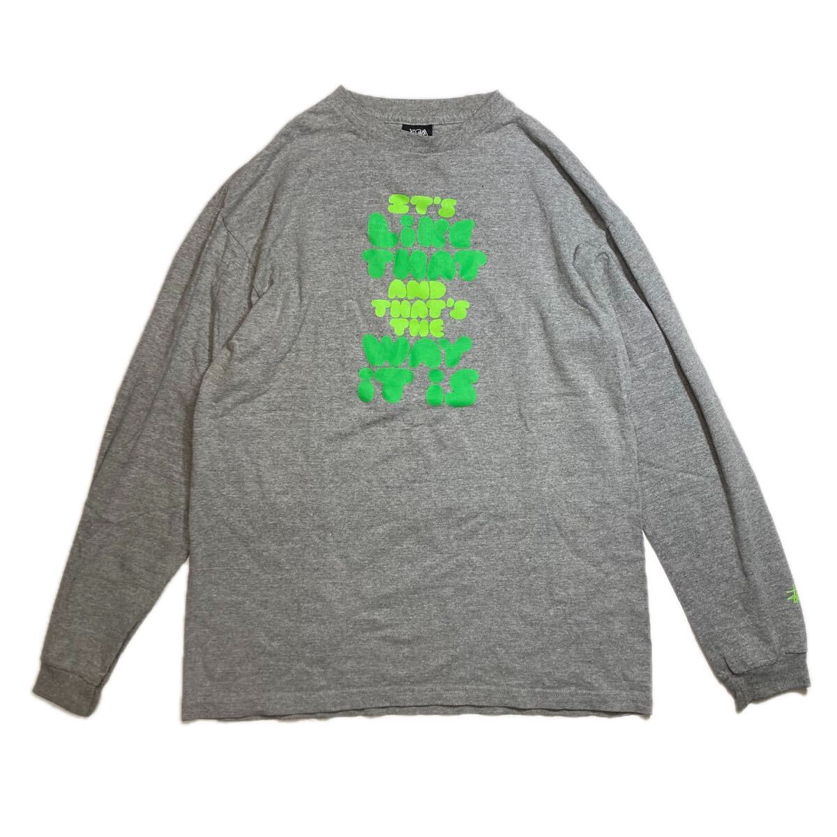 60-69 STUSSY オールドステューシー ロンt グレー ライトグリーン Lサイズ