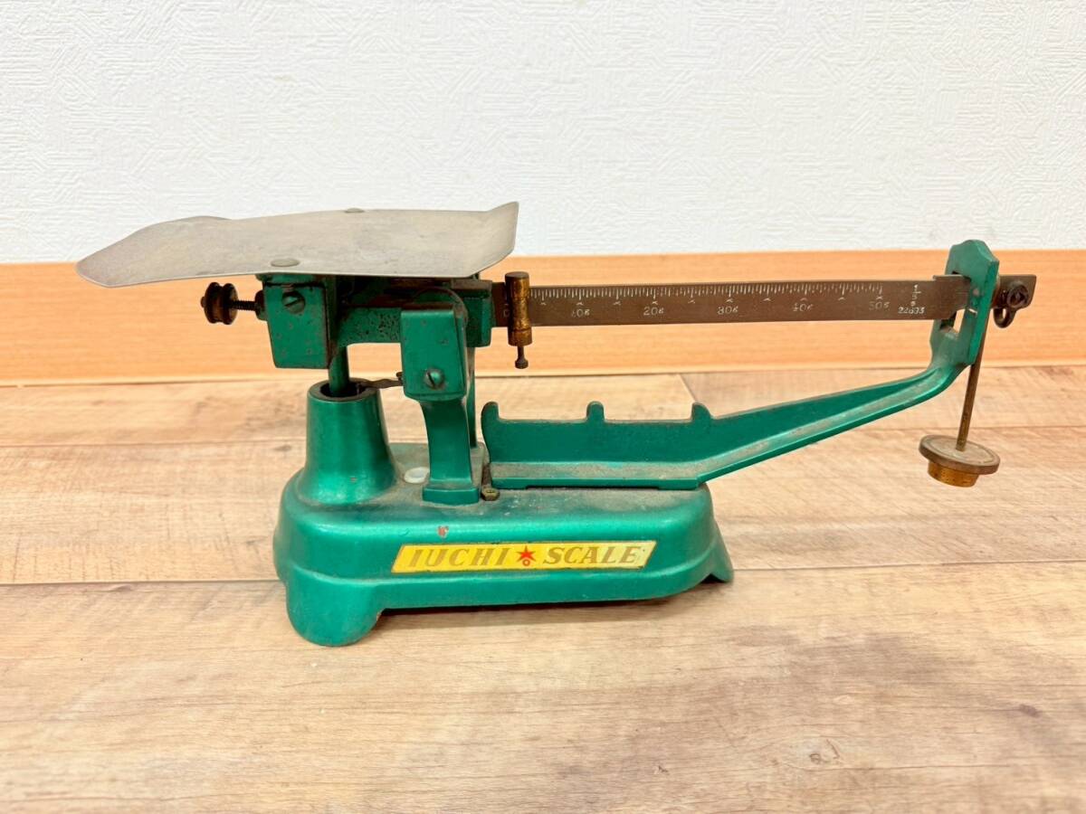 D7827*　IUCHI SCALE　イウチ スケール　上皿天秤　はかり　計量　計測　昭和レトロ　アンティーク　グリーン