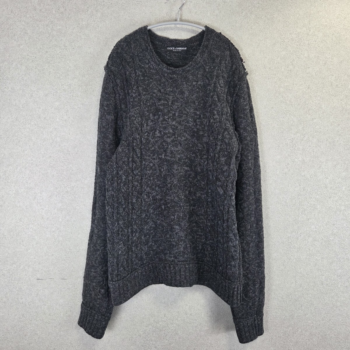 美品 D&G DOLCE&GABBANA ドルチェアンドガッバーナ ドルガバ アランニット グレー メランジ セーター イタリア製 ウール size 52 グレー