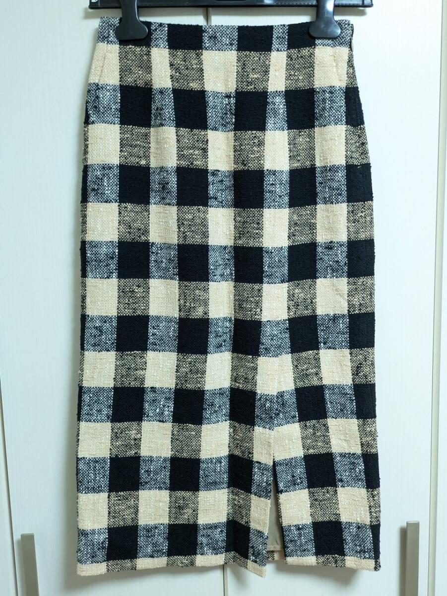 ユナイテッドアローズ UNITED ARROWS BONOTTO タイトスカート ファンシーチェック フロントサイド スリット 36 1524-257-5001 MHSOGIS