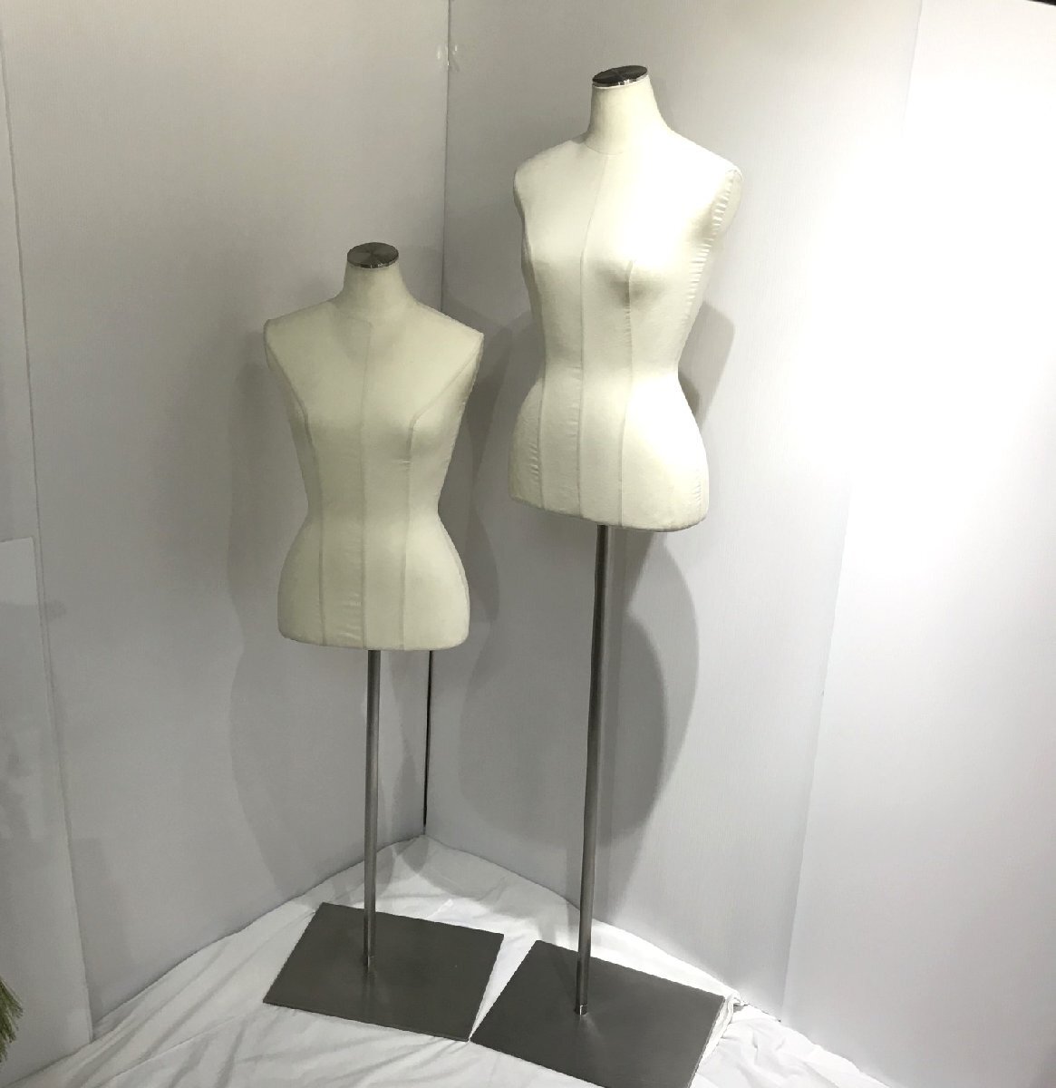 【お引取り限定】トルソー 女性用 2体 高さ約130～170㎝ 高さ調整可 約6.4㎏ バスト83㎝ ピン打ち可 破損あり sunエコボディ【道楽札幌】