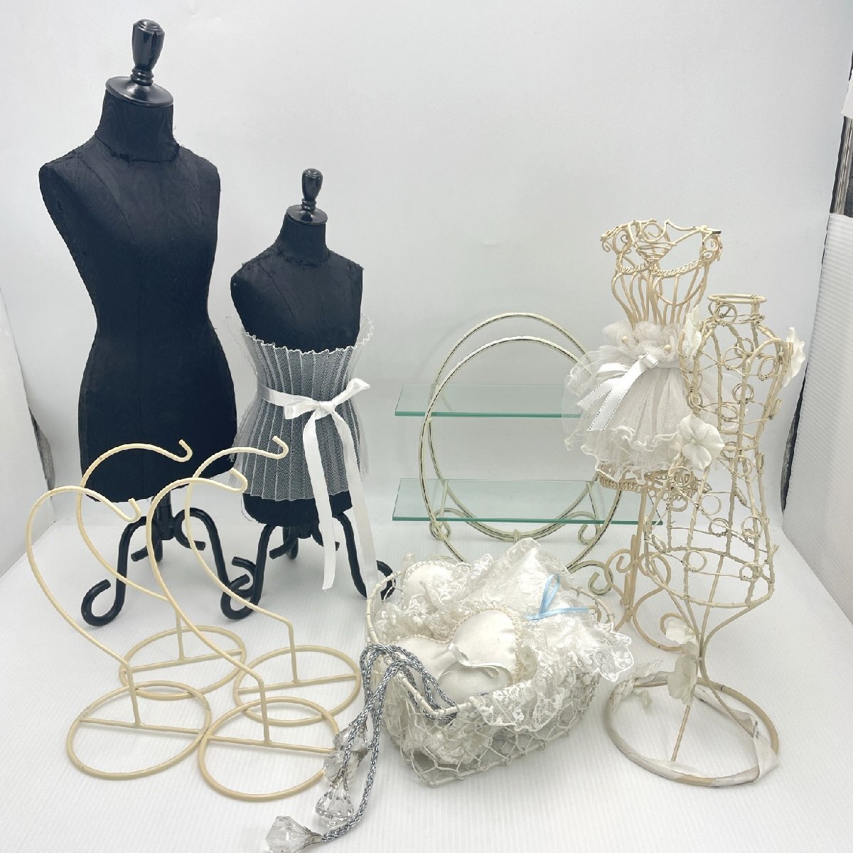 アンティーク調ディスプレイ14点まとめ インテリア ワイヤーミニトルソー ガラスラック ワイヤースタンドフック【道楽札幌】