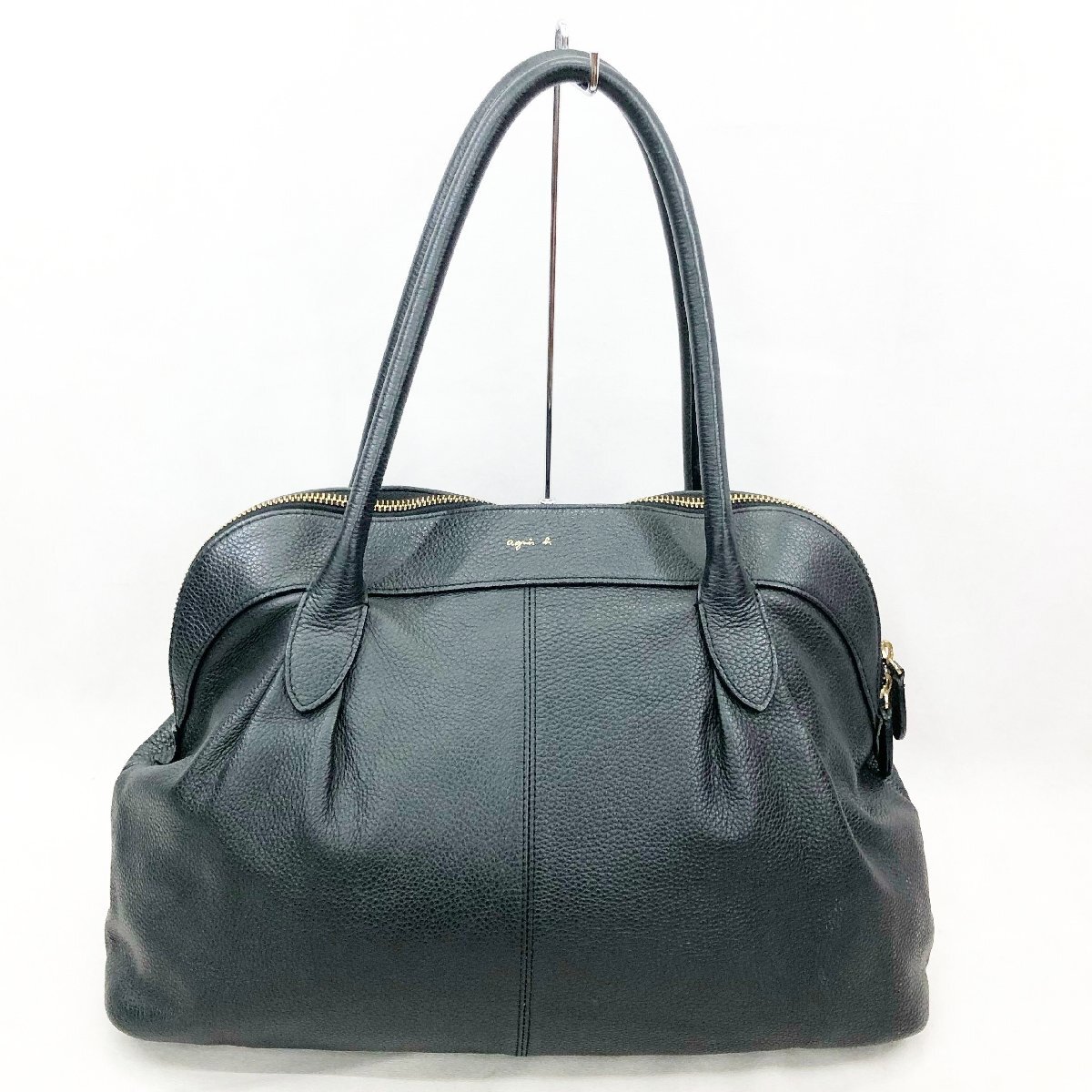 Agnis b. Voyage アニエスベー ボヤージュ レザー トートバッグ ハンドバッグ 黒 ブラック BLK 無地 レディース 鞄 裏地 ドット 水玉