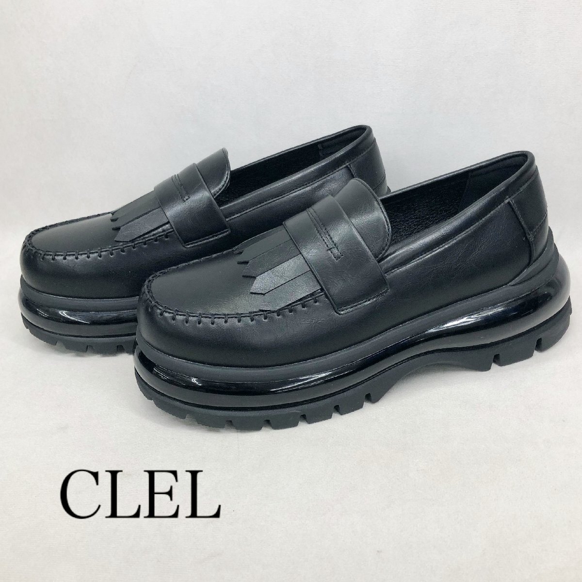 美品 CLEL クレイル エアークッション ハイソール ローファー L ブラック CLElo002 約29㎝ メンズ シューズ フェイクレザー 箱付き