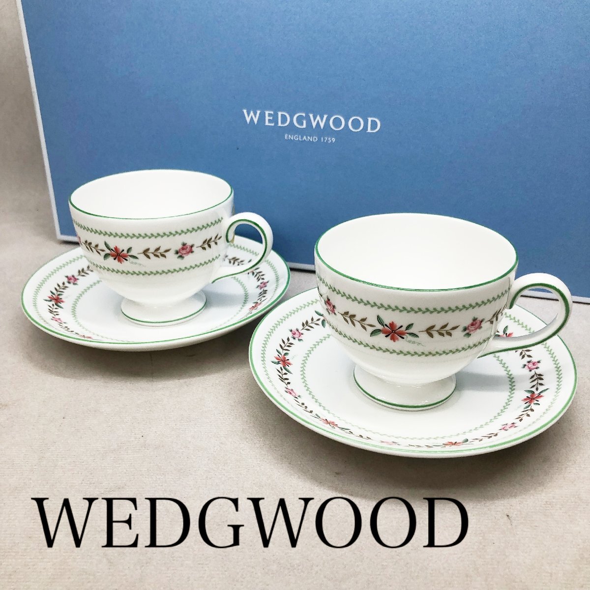 未使用 WEDGWOOD ウェッジウッド BELLE ROSE ベルローズ カップ＆ソーサー 2客セット 食器 イギリス製 箱有
