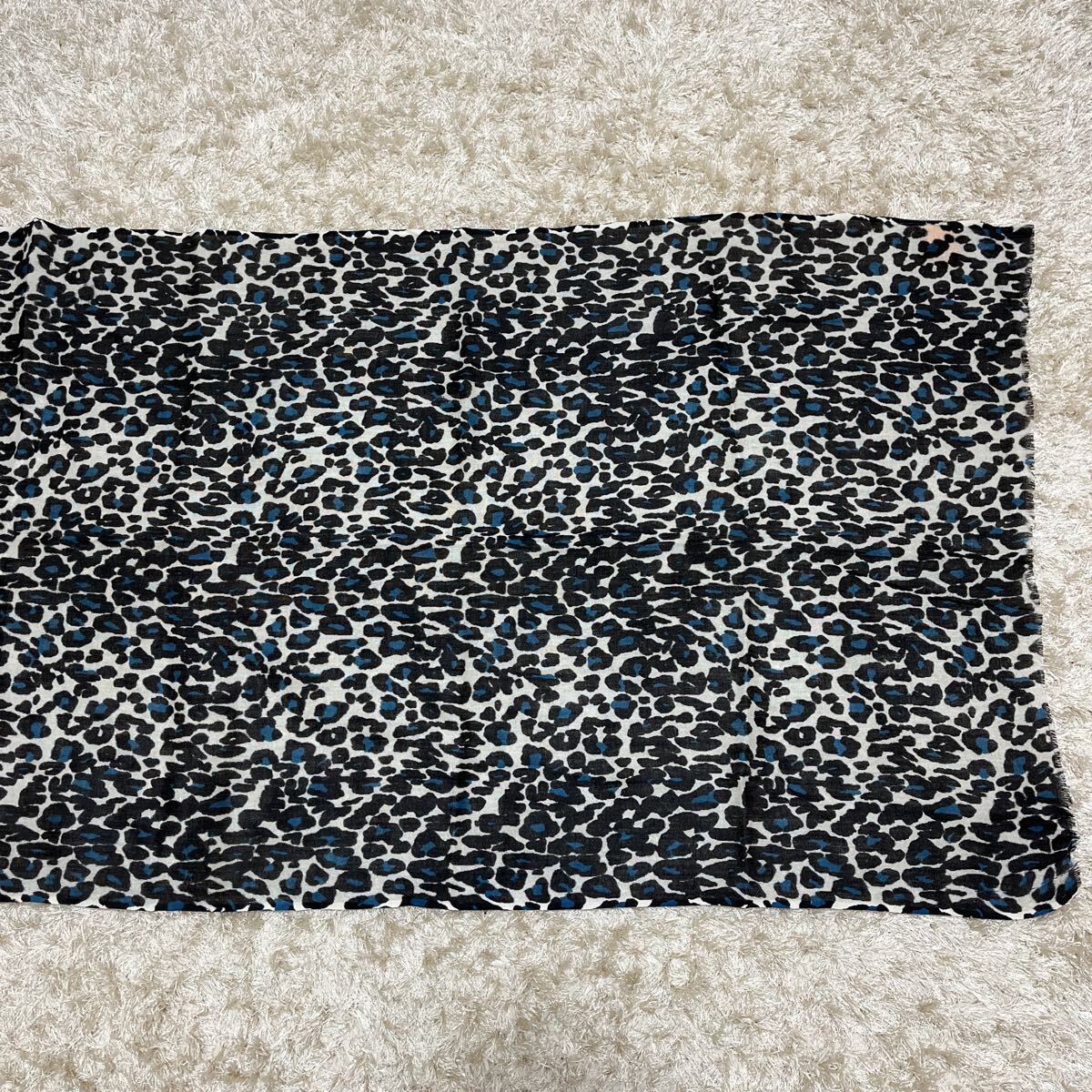送料430円 美品 TORY BURCH トリーバーチ スカーフ レオパード柄 ブラック ブルー