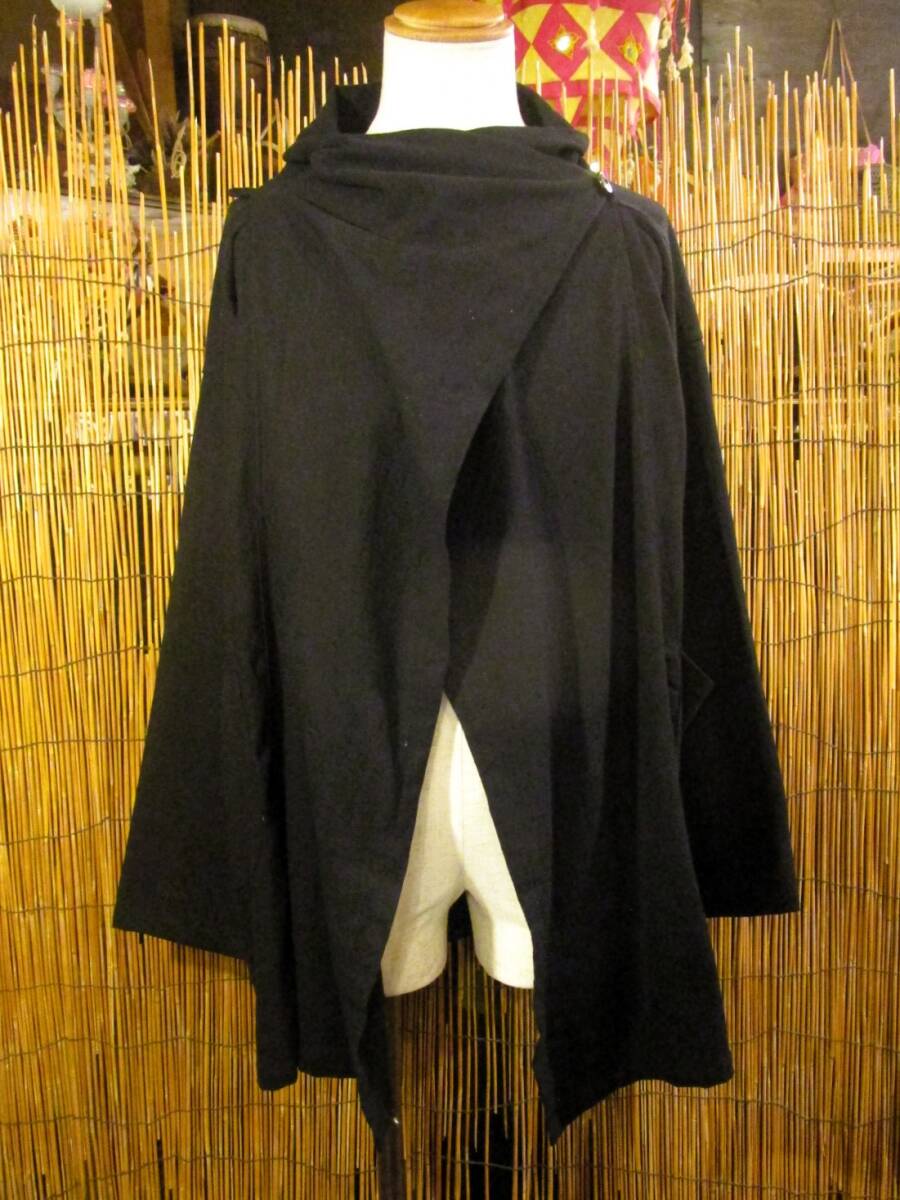 ①新品＊男女兼用＊黒色＊コットン素材＊ゆったりサイズ＊２ＷＡＹ＊スナフキン＊旅人風コート