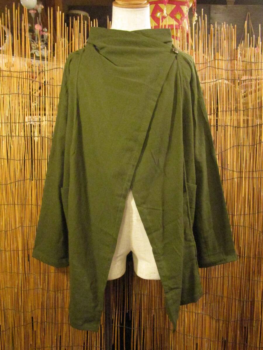 ⑥新品＊男女兼用＊カーキ色＊コットン素材＊ゆったりサイズ＊２ＷＡＹ＊スナフキン＊旅人風コート
