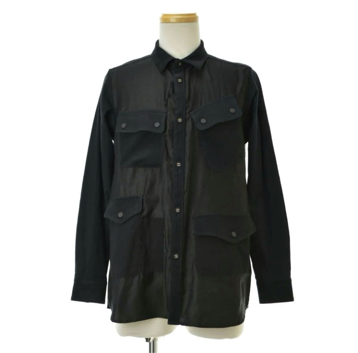 ホワイトマウンテニアリング MIXED FABRIC HUNTING SHIRT black コーデュロイシャツ