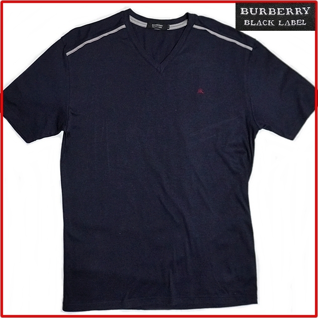 即決★BURBERRY BLACK LABEL★メンズ3≒L位 Tシャツ バーバリーブラックレーベル 廃番 ネイビー 紺色 綿100％ 日本製 三陽商会
