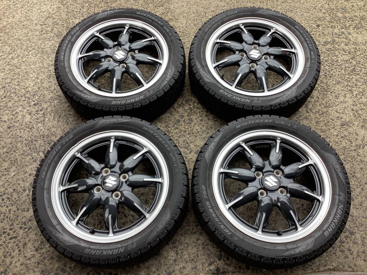 M8801 SUZUKI アルトターボ RS純正 15インチ 4.5J +45 100/4H＆165/55R15 ミゾあり スタッドレス 4本