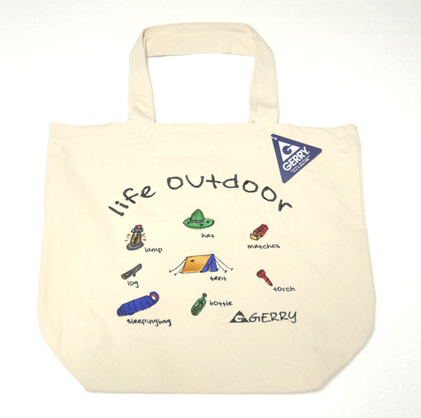 新品 GERRY トートバッグ ジェリー 刺繍 生成り オフホワイト アウトドア キャンプ コットン 綿 キャンバス 帆布 トート ショルダー