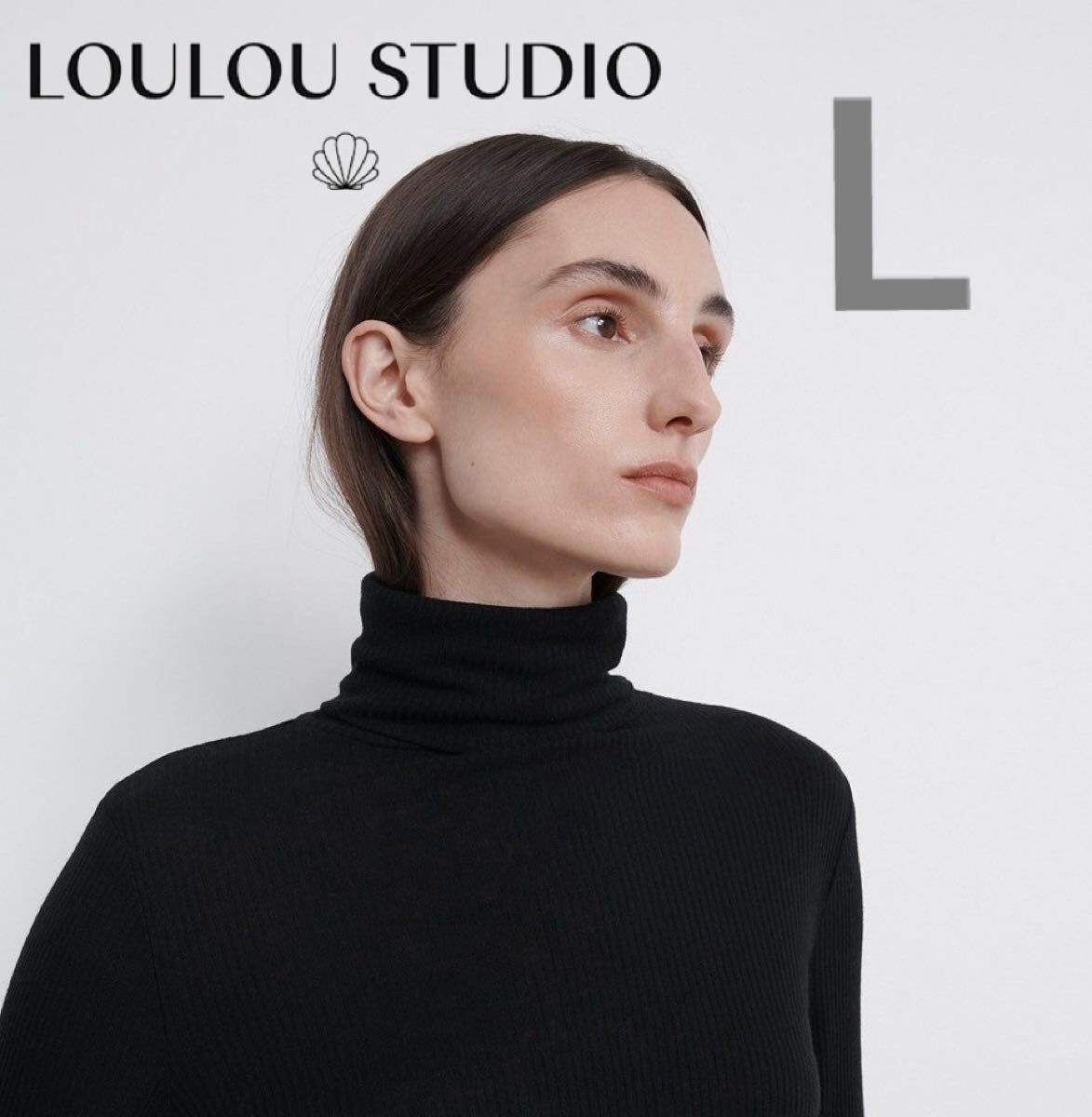 【日本未入荷】1.7万LOULOU STUDIO リブ ハイネック長袖 ブラック XL リラックスフィット 薄手トップス ブラック