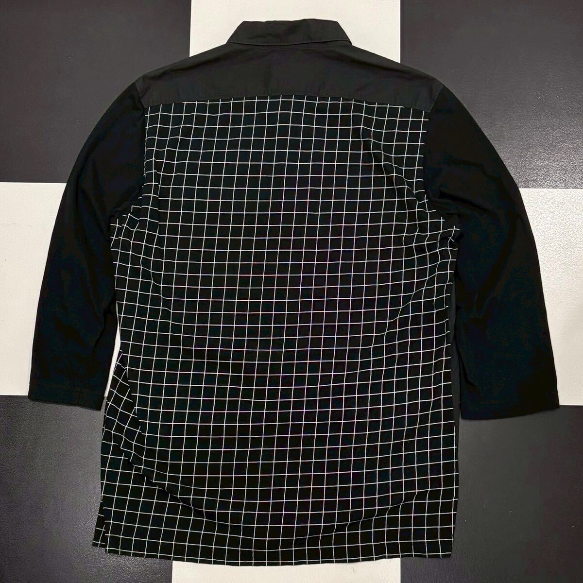 【561】 美品 即完売 UNDERCOVER スポット 限定 AFFA スパイダー チェック 切替 シャツ 3 L ブラック アンダーカバー 7部 BD 黒 black 蜘蛛