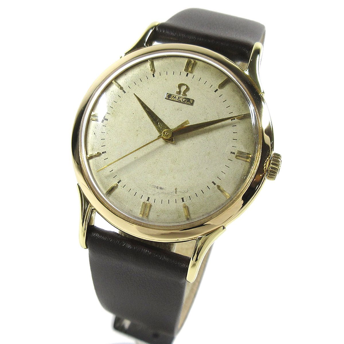 オメガ 1950年代 ヴィンテージ 2517 ノンネーム アイボリー文字盤 35mm メンズ 自動巻 時計 K18YG 金無垢 ハーフローター A90