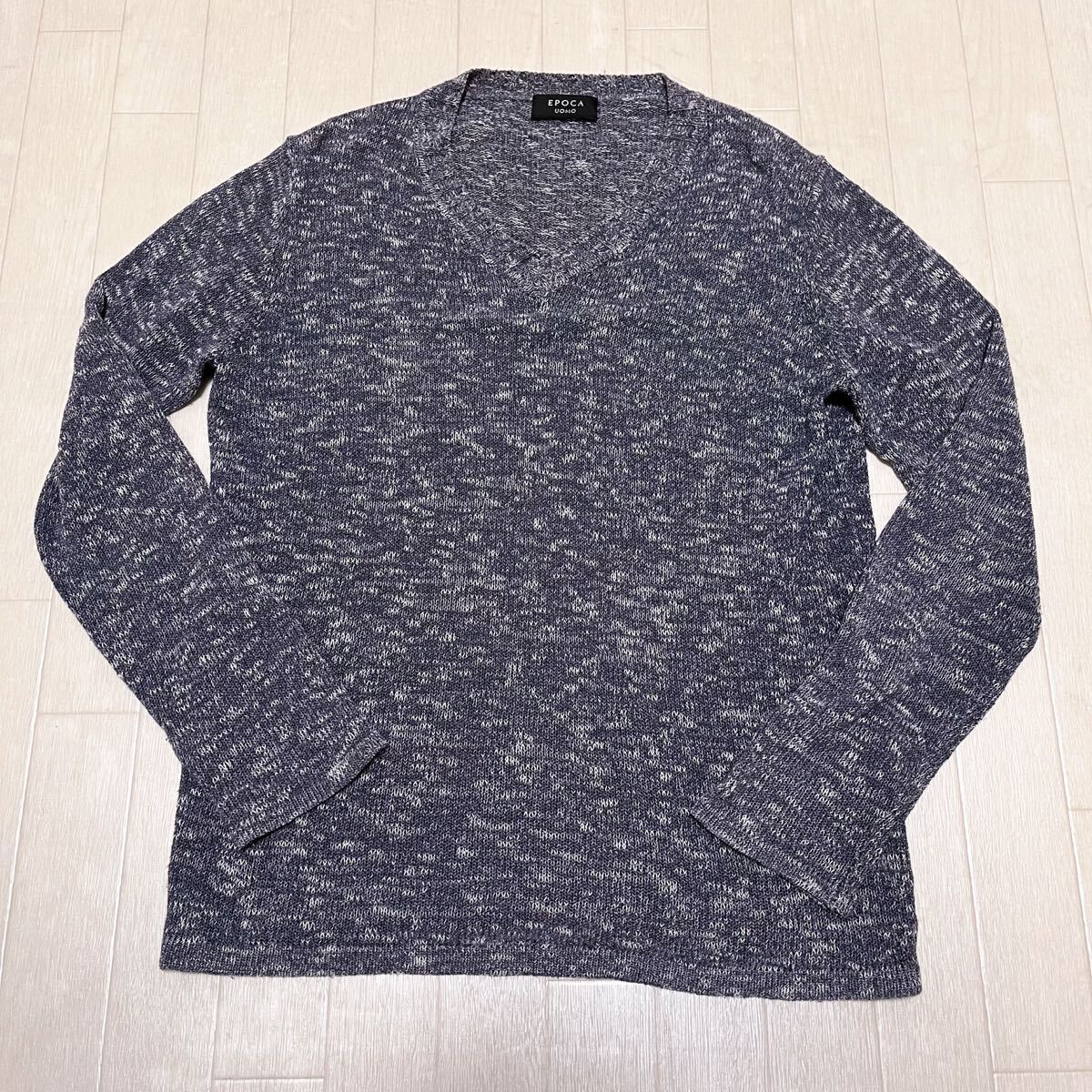 和849★ EPOCA UOMO エポカ ウォモ ニット セーター 長袖 Vネック 46 ブルー ホワイト メンズ