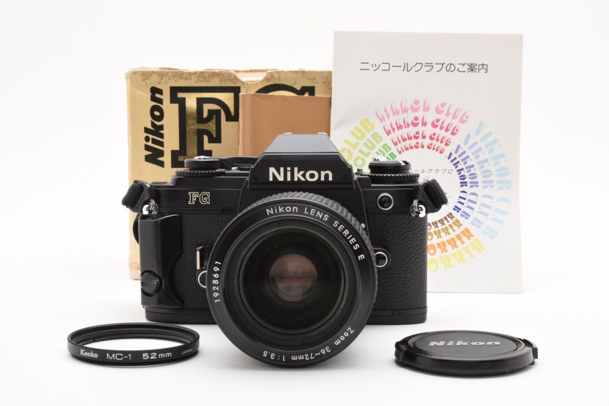美品 ニコン NIKON FG フィルムカメラ ブラック NIKON LENS ZOOM SERIES E 36-72mm F3.5 一眼レフ マニュアルレンズ 元箱 取説付 現状品 80