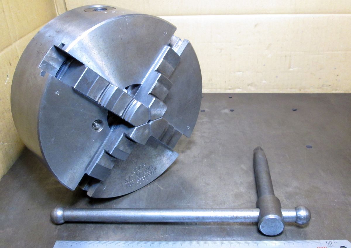 FC138 4爪 スクロールチャック KITAGAWA JS09 丸230 内爪、ハンドル付 分解清掃済み！ 中古